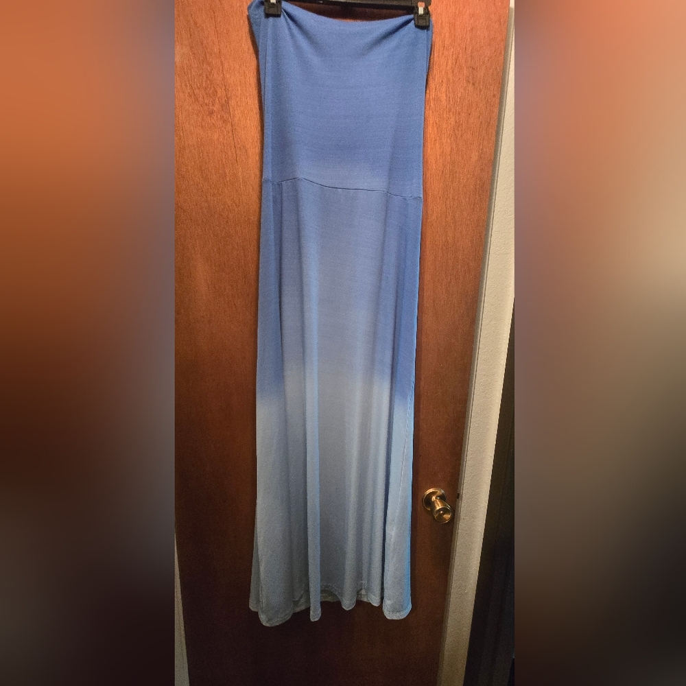 HAODUOYI Blue Maxi Dress Strapless Backless Gradient Color SzL - Picture 3 of 12